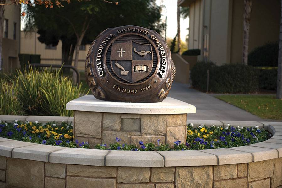 Sculpture of the California Baptist University seal