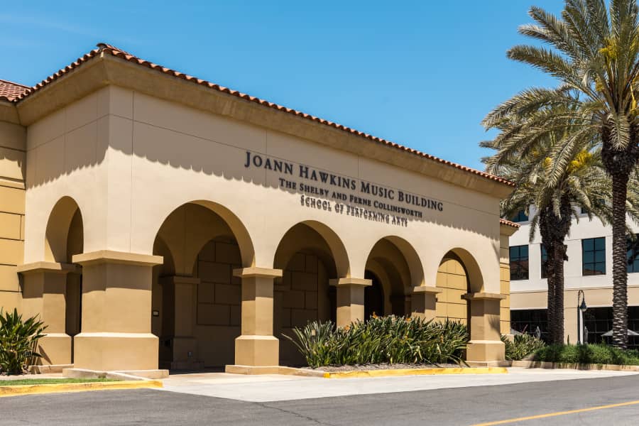 Exterior of the JoAnn Hawkins Music Building at California Baptist University's Shelby and Ferne Collinsworth School of Performing Arts